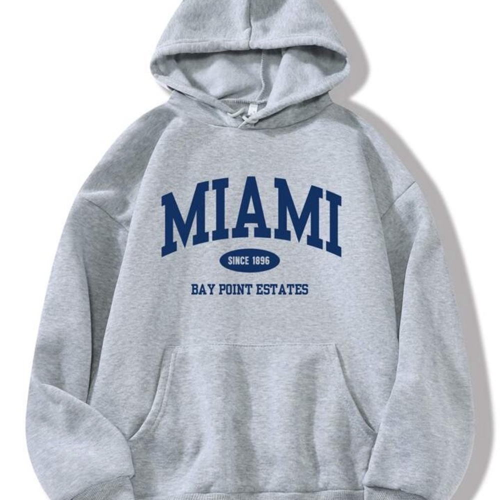 Gray Hoodie with Blue Miami Print